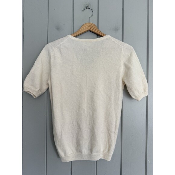 Pure Collection 100% Cashmere Cardigan Sweater 4 Short Sleeve Ivory Gathered - Picture 4 of 4